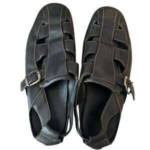 Cole Haan Mens Black Woven Leather Fisherman Sandals Size 10.5 Casual Minimalist